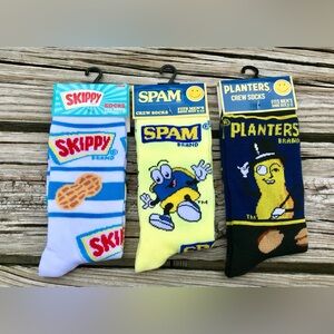NEW Mens Lot 3 Licensed Socks Spam Planters Mr Peanut Skippy Peanut Butter Socks
